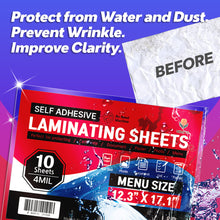 Load image into Gallery viewer, VIOLETTO 4 Mil Self-Adhesive Laminating Sheets 10 Pack, 12.3x17.1 Inches Cold Lamination Film for Photos and Documents, No Machine Needed, Crystal Clear Single Sided Vinyl