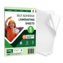 Load image into Gallery viewer, VIOLETTO 5 Mil Self-Adhesive Laminating Sheets 20 Pack, 8.7 x 12.2 Inches Cold Lamination Film for Photos and Documents, No Machine Needed, Crystal Clear Single Sided Vinyl