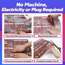 Load image into Gallery viewer, VIOLETTO 4 Mil Self-Adhesive Laminating Sheets 10 Pack, 12.3x17.1 Inches Cold Lamination Film for Photos and Documents, No Machine Needed, Crystal Clear Single Sided Vinyl
